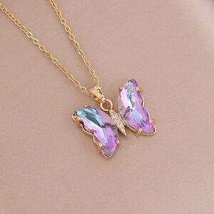 3/$35 Colourful Butterfly Charm Pendant Gold Chain Necklace Cubic Zirconia